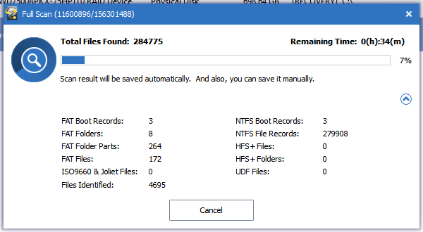 Power Data Recovery scanning for lost partitions scans for other file system structures too!