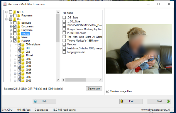 NAS Data Recovery - XFS file system. (Preview image blurred by me)