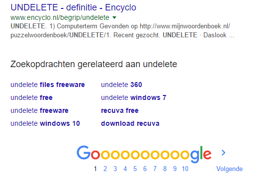 Search undelete and google will show undelete freeware in related searches