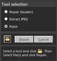 Select the patch tool in JPEG-Repair to automatically remove unknown or invalid JPEG Markers from the image data.