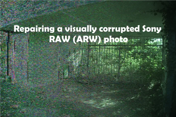 Repair of a visually corrupt Sony RAW, ARW file