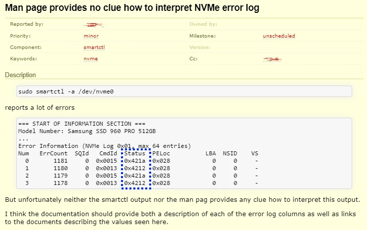 Man page provides no clue how to interpret NVMe error log