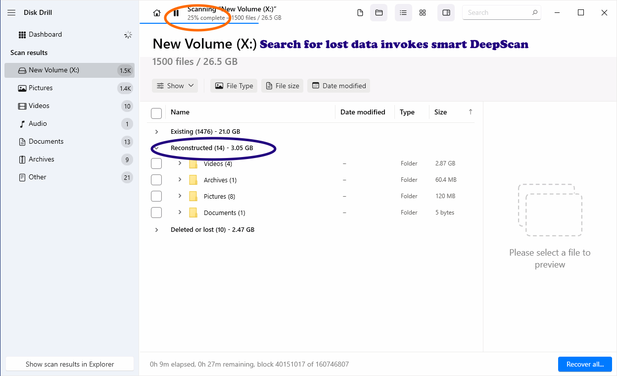 Disk Drill Search for Lost Data combines filesystem and deep scanning